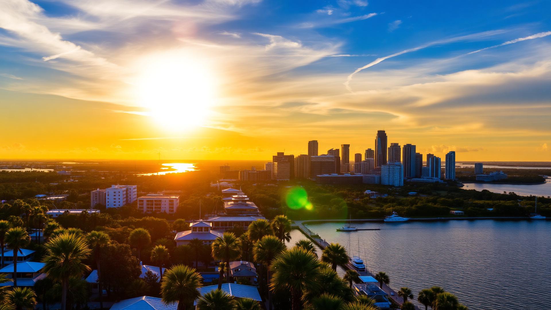 Tampa Bay skyline at sunset